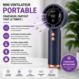 Mini Ventilateur Portable Rechargeable LED – Fraîcheur Instantanée Partout !