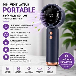 Mini Ventilateur Portable Rechargeable LED – Fraîcheur Instantanée Partout !