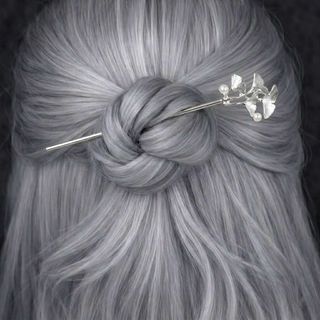 Minimalistički srebrni metalni štapić za kosu sa bisernim detaljima