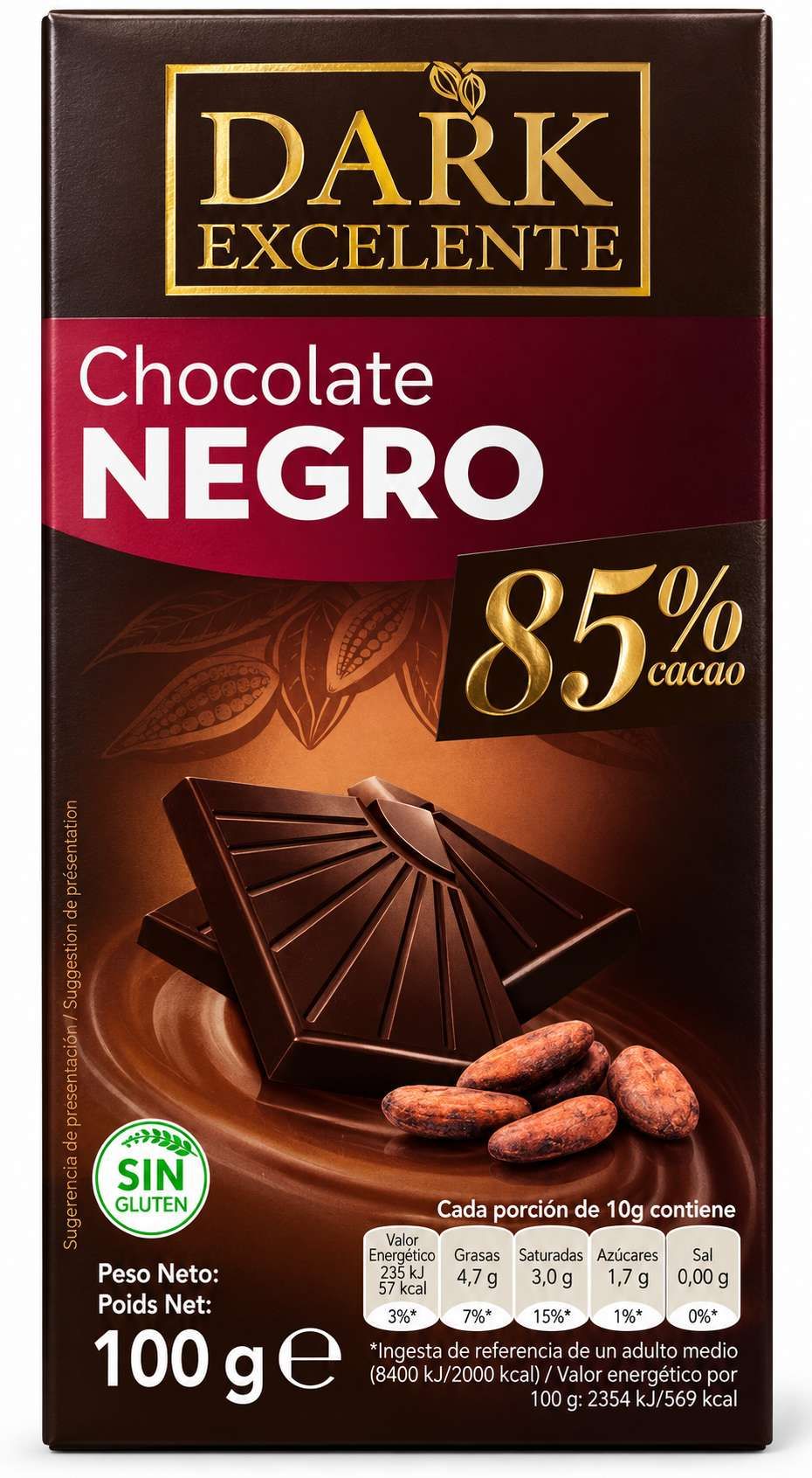 Dark Excelente Chocolat Noir 85% Cacao – 100 g