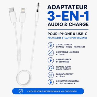 Adaptateur 3-en-1 Audio & Charge