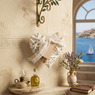 Ručno rađeni rustični pleteni ukras za zid u obliku srca