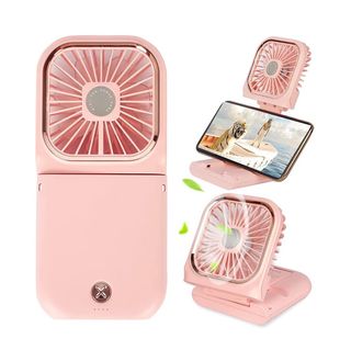 Ventilateur Portable Pliable 5 en 1 avec Power Bank 3000mAh, Support Téléphone et Tour de Cou Rose