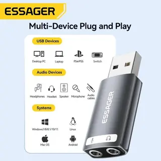 ESSAGER USB carte son externe 3.5mm USB adaptateur écouteur microphone haut-parleur Interface Audio pour PC PS4 ordinateur portable carte son