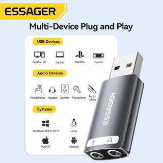 ESSAGER USB carte son externe 3.5mm USB adaptateur écouteur microphone haut-parleur Interface Audio pour PC PS4 ordinateur portable carte son