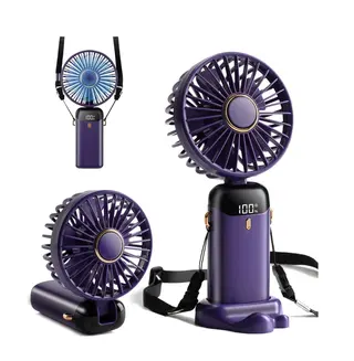 Mini Ventilateur Portable,Rechargeable USB-C 4000mAh, Écran Digital, 5 Vitesses, Pliable 90° Violet
