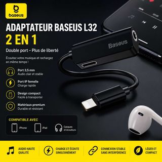 Adaptateur 2-en-1 Baseus L32, Noir