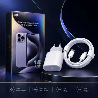 Kit Chargeur Secteur 35W USB-C et Câble USB-C vers USB-C (Modèle EU)