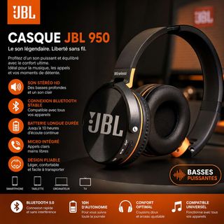 Casque Bluetooth JBL 950, 10 h d'autonomie