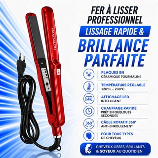 Fer à Lisser Professionnel MAXISALON Rouge – Lissage Rapide & Brillance Parfaite