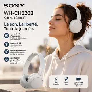 Sony WH-CH520B Blanc – Le Son Sans Limites