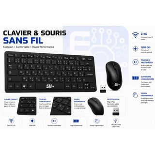 Clavier et Souris Sans Fil SH X-62, Noir