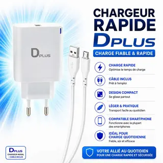 Chargeur V8 rapide Dplus avec câble inclus