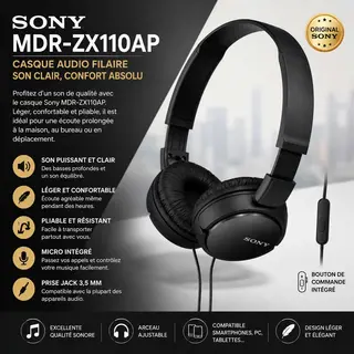 Sony MDR-ZX110AP Original – Casque Audio Filaire avec Micro