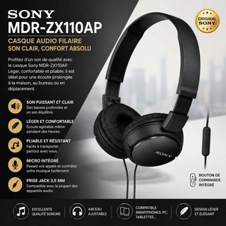 Sony MDR-ZX110AP Original – Casque Audio Filaire avec Micro