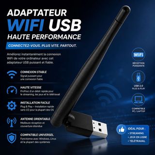 Adaptateur WiFi USB Haute Performance – Connexion Rapide et Stable