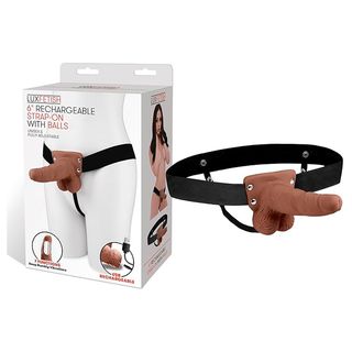 LUX FETISH 6 Rechargeable Strap-on With Balls brown