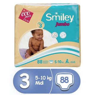 COUCHE BÉBÉ SMILEY JUMBO MIDI 5-10 KG 88PCS