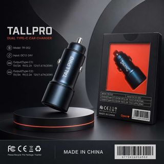 Chargeur de Voiture Double Type-C Tallpro TR-002 - 60W Turbo (PD & Fast Charger)