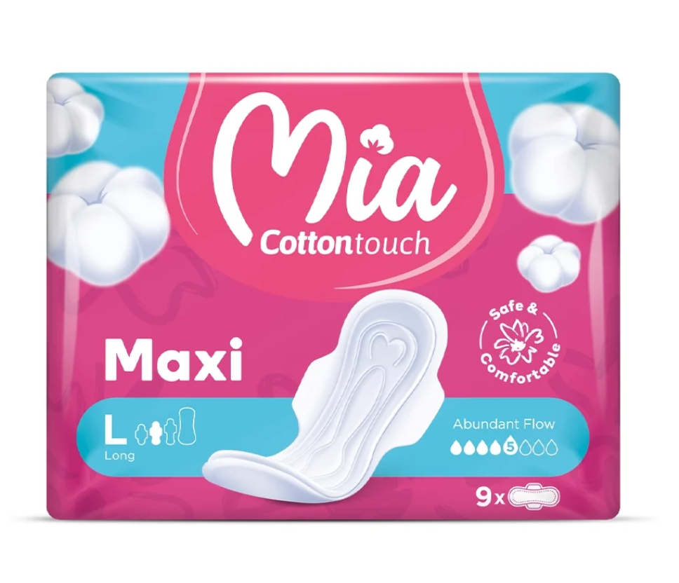 Mia Cottontouch Serviettes Hygiéniques Maxi Long (L) – 9 Serviettes