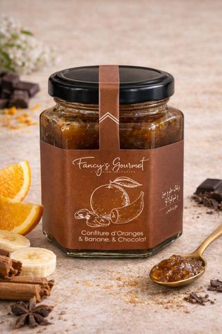 Confiture d'orange, bananes & chocolat 220g