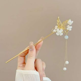 Zlatna ukosnica sa motivima leptira, cvijeća i bisera