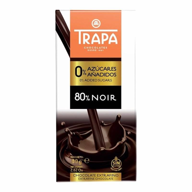 Trapa Chocolat Noir 80% Sans Sucres Ajoutés – 80 g