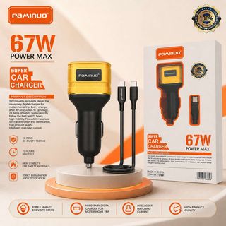 Chargeur de Voiture Super Rapide PAMINUO - 67W Max avec Câble Type-C