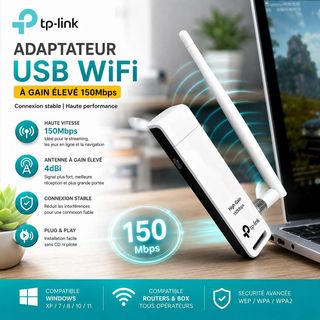 Adaptateur USB WiFi à gain élevé 150Mbps