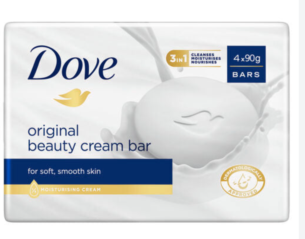 Dove Pain de Toilette Beauty Cream Bar – 4 x 90 g (360 g)