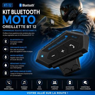Casque de moto Bluetooth BT-12, noir