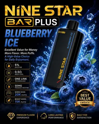 Nine Star Bar Plus Blueberry Ice, 20K Puffs