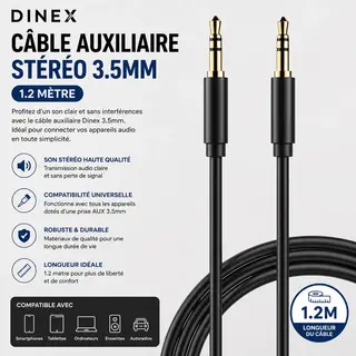 DINEX Câble Auxiliaire Stéréo 3.5 mm – 1.2 Mètre