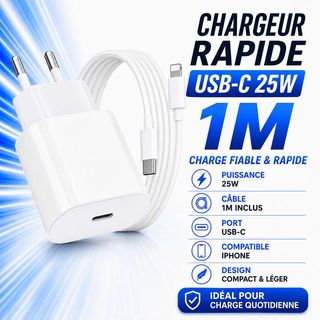 Chargeur iPhone USB-C 25W avec câble 1m