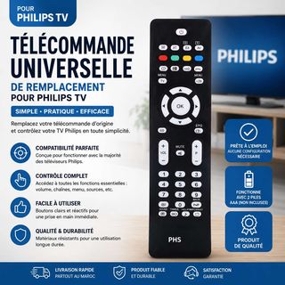 Télécommande de remplacement universelle Philips, noire
