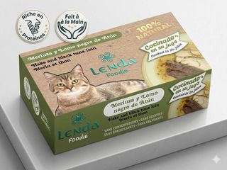 Aliment humide complémentaire pour CHAT:  filets de merlu et de thon, riche en jus 120g. 100% NATUREL