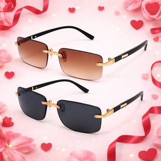 Pack Duo Lunettes Rectangulaires Noir & Doré pour la Saint-Valentin – Cadeaux Élégants