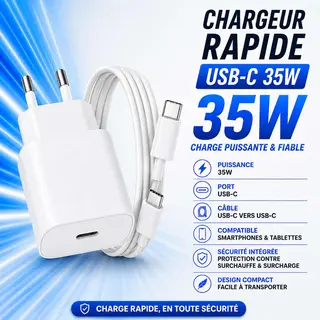 chargeur iphone USB-C vers USB-C 35W