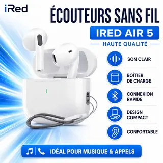 Écouteurs Bluetooth iRed Air 5 – Sans fil avec boîtier de charge