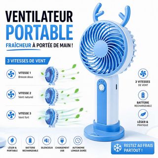 Ventilateur portable rose avec charge USB