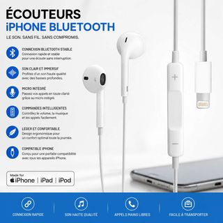 Écouteurs iPhone Bluetooth – Son Haute Qualité