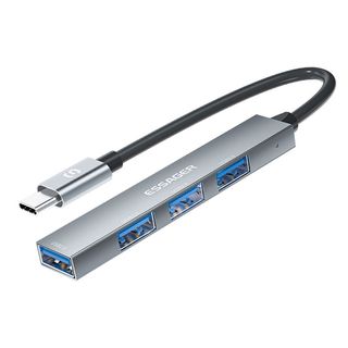 ESSAGER 4-in-1 USB Hub 4 USB2.0 Ports Splitter Tablet Laptop Aluminum Alloy Adapter - Type-C / Grey