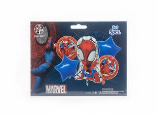 Pack 5 Ballons Marvel Spider-Man – Bouquet Décoratif avec Figurine Géante & Étoiles Bleues Royales