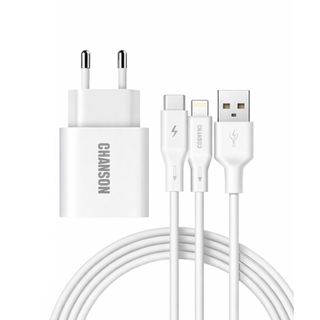 Chargeur CHANSON 2-en-1 3A avec câble (USB-C & Lightning) – 1 mètre