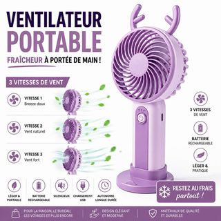 Ventilateur portable rose avec batterie rechargeable