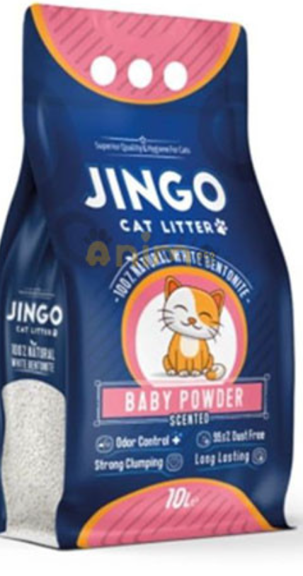 Jingo Litière pour Chat Bentonite Parfum Baby Powder – 5 L