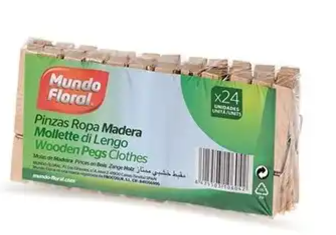 Mundo Floral Pinces à Linge en Bois – 24 Pinces