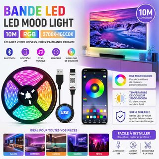 Bande lumineuse LED d'ambiance Bluetooth, 10 m
