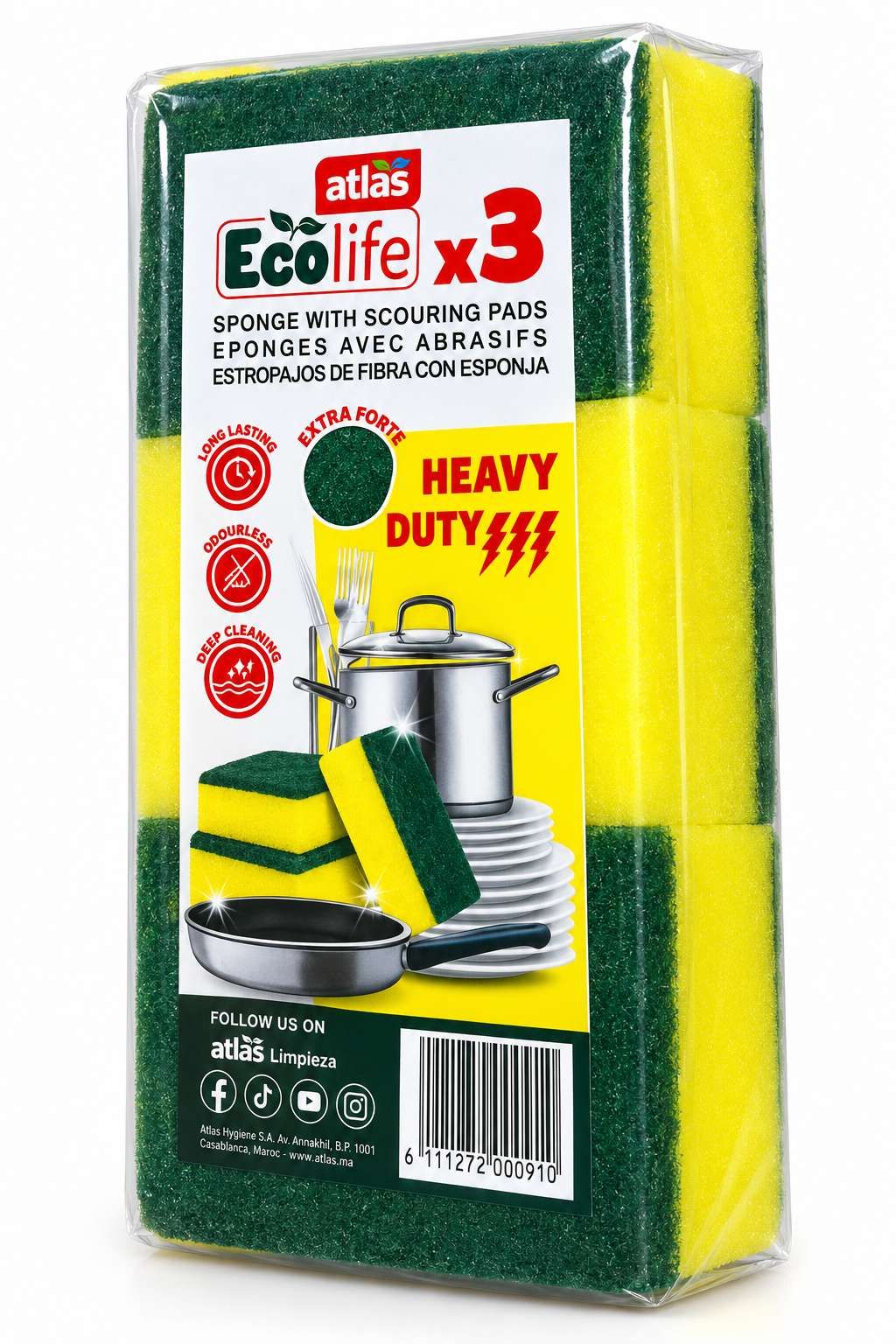 Atlas Ecolife Éponges Grattantes Heavy Duty – 3 Éponges