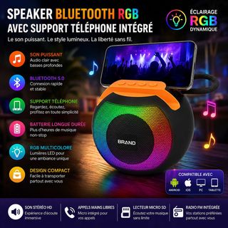 Enceinte Bluetooth RVB avec support de téléphone